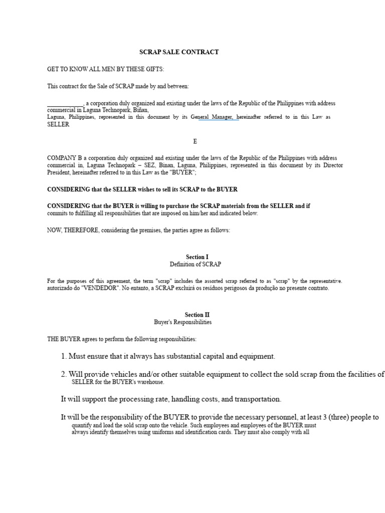 Scrap Sale Contract Agreement | PDF | Sales | Scrap