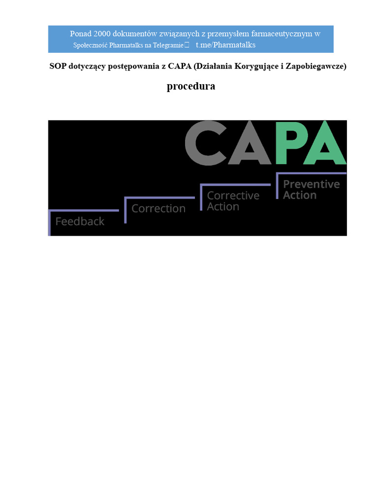 Procedura SOP Dotycząca Obsługi CAPA | PDF