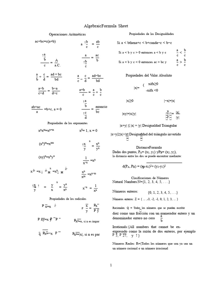 Fórmulas y Propiedades Matemáticas | PDF | Objetos matemáticos ...