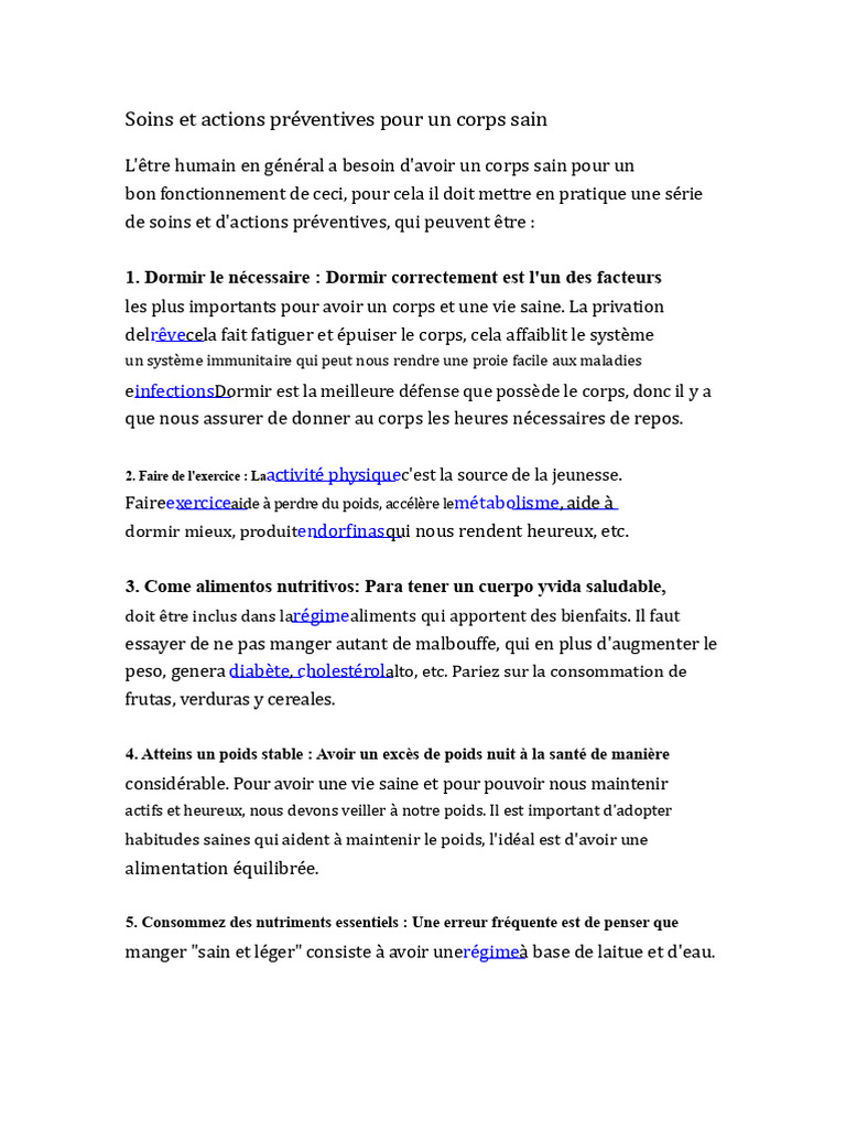 Soins préventifs pour un corps sain | PDF | Nutrition | Régime et nutrition