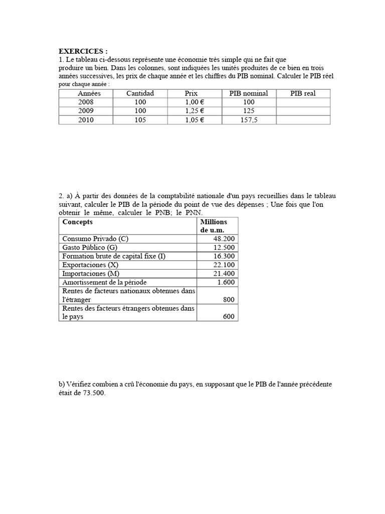 Calculs du PIB et indicateurs économiques | PDF | Produit intérieur ...