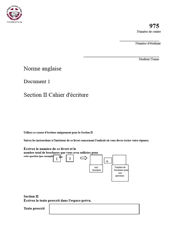 Cahier d'écriture Section II Norme anglaise | PDF