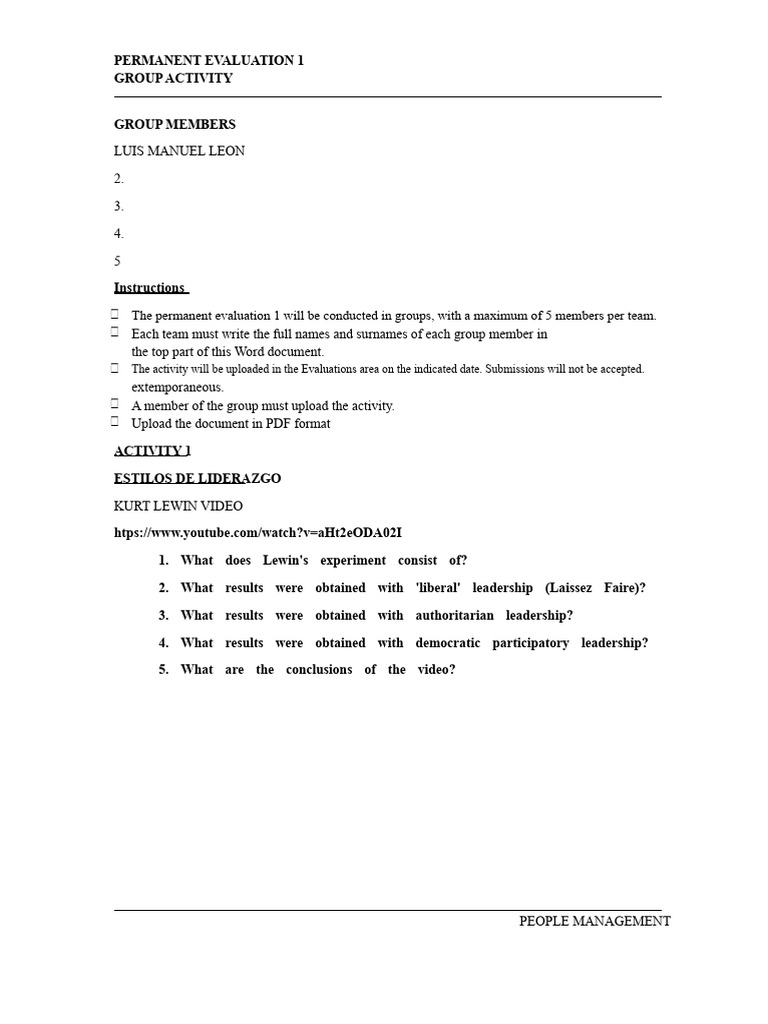 Permanent Evaluation 1 People Management (1 2 4) | PDF
