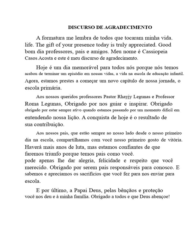 Discurso de Agradecimento na Formatura | PDF