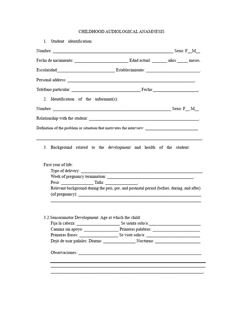 Childhood Audiological Assessment Form | PDF | Hearing | Psychology