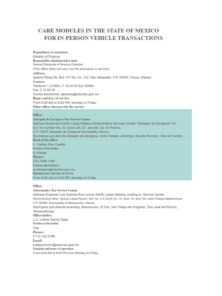 Care Modules for Vehicle Transactions in Mexico | PDF | Mexico