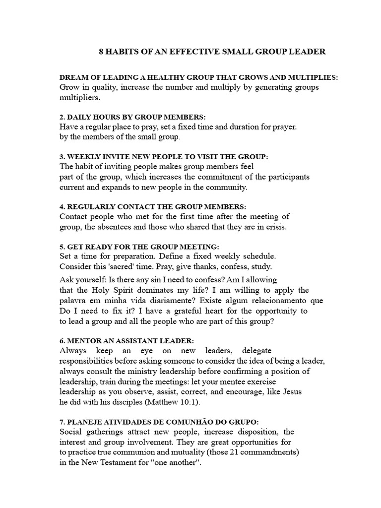 8 Essential Habits for Small Group Leaders | PDF | Disciple ...