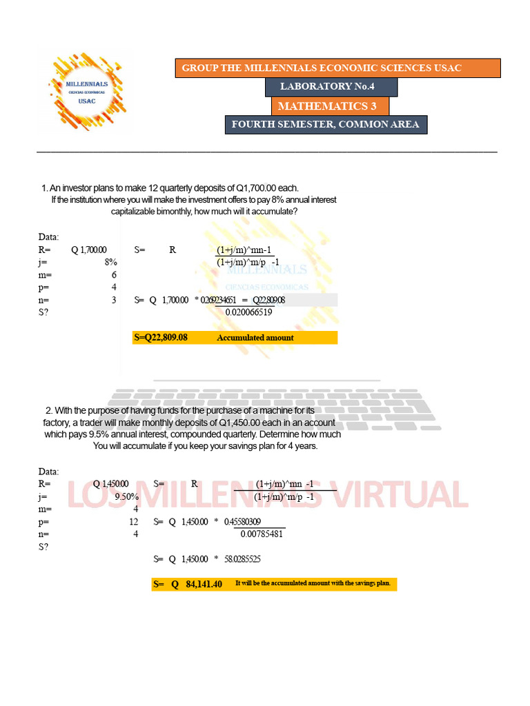 LABORATORY No. 4 Mathematics 3 | PDF | Interest | Saving