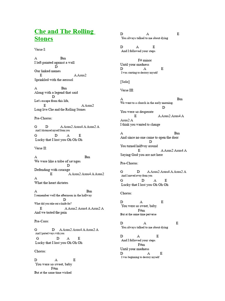 Che and The Rolling Stones Lyrics Analysis | PDF