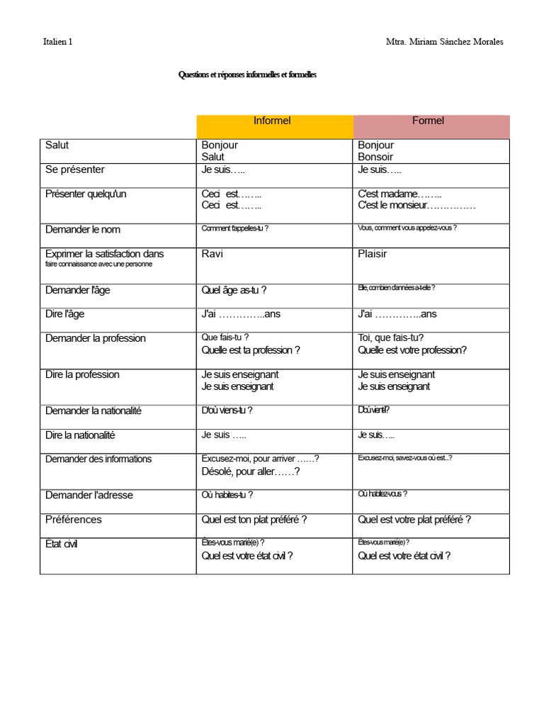 Questions et réponses en italien | PDF