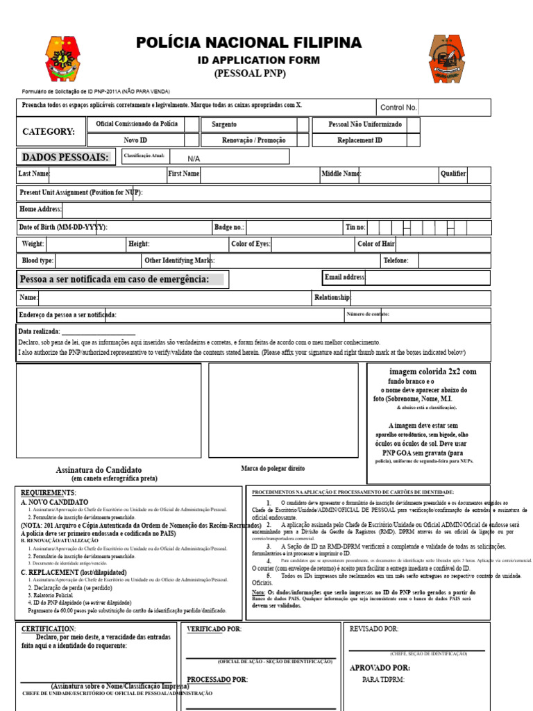 Formulário de Solicitação de ID PNP | PDF