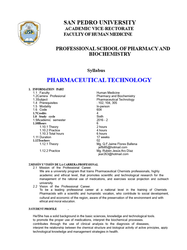 Pharmaceutical Technology Syllabus 2023 | PDF | Tablet (Pharmacy ...