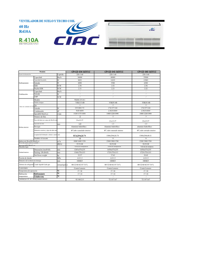 Piso Techo Ciac R410a Nuevo Modelo PDF | PDF | Ingeniería mecánica