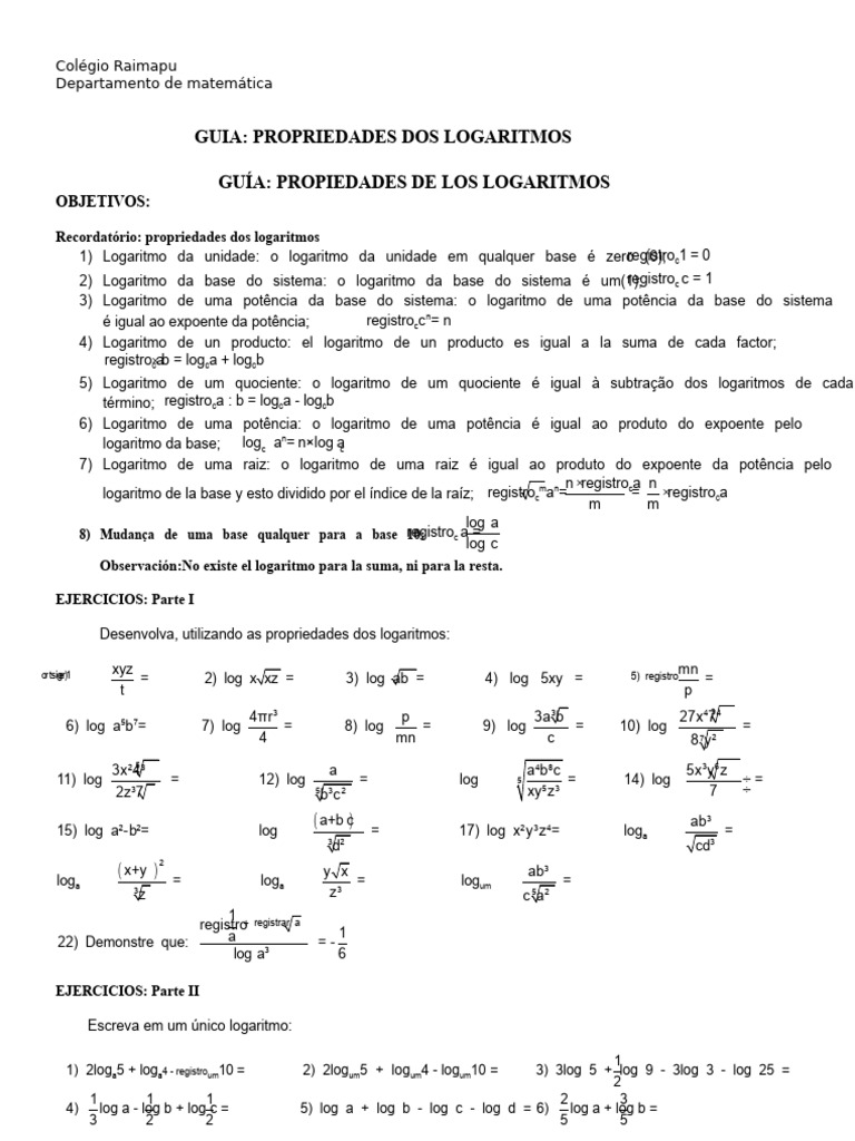 Propriedades dos Logaritmos: Guia Completo | PDF | Logaritmo ...