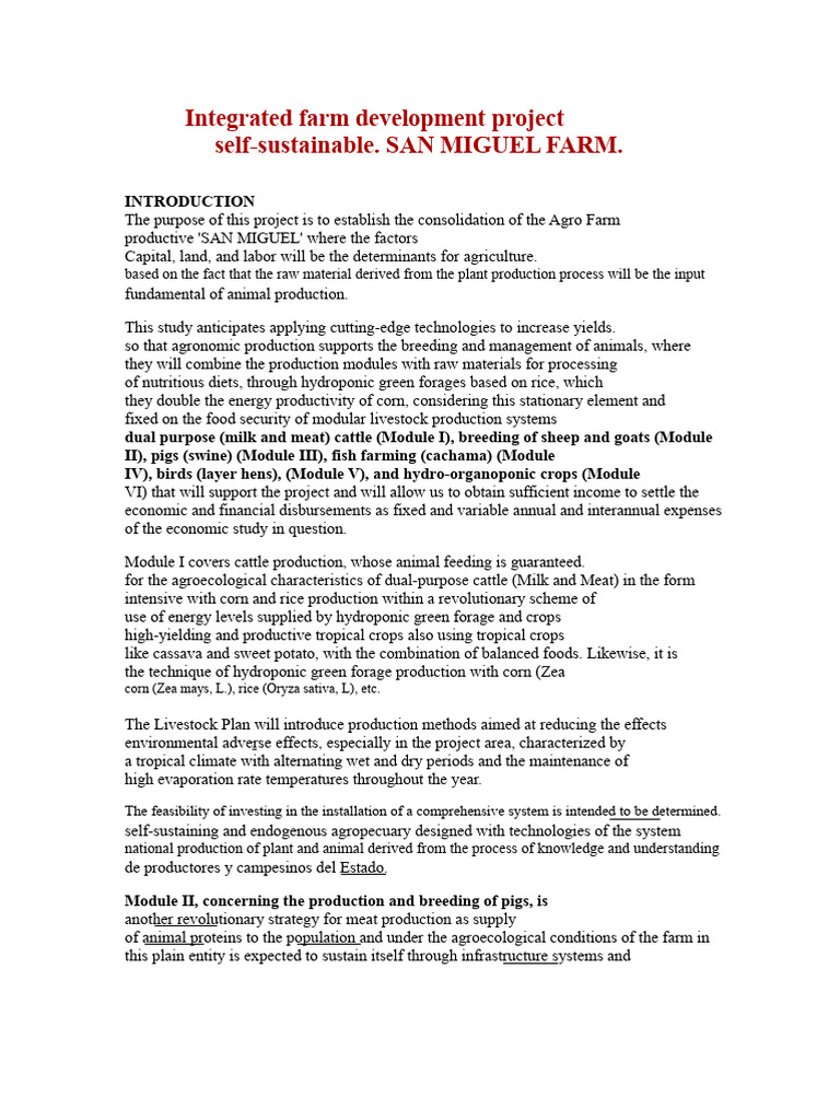 Project For The Development of A Self-Sustaining Integrated Farm | PDF ...
