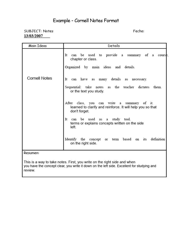 Cornell Notes Example | PDF