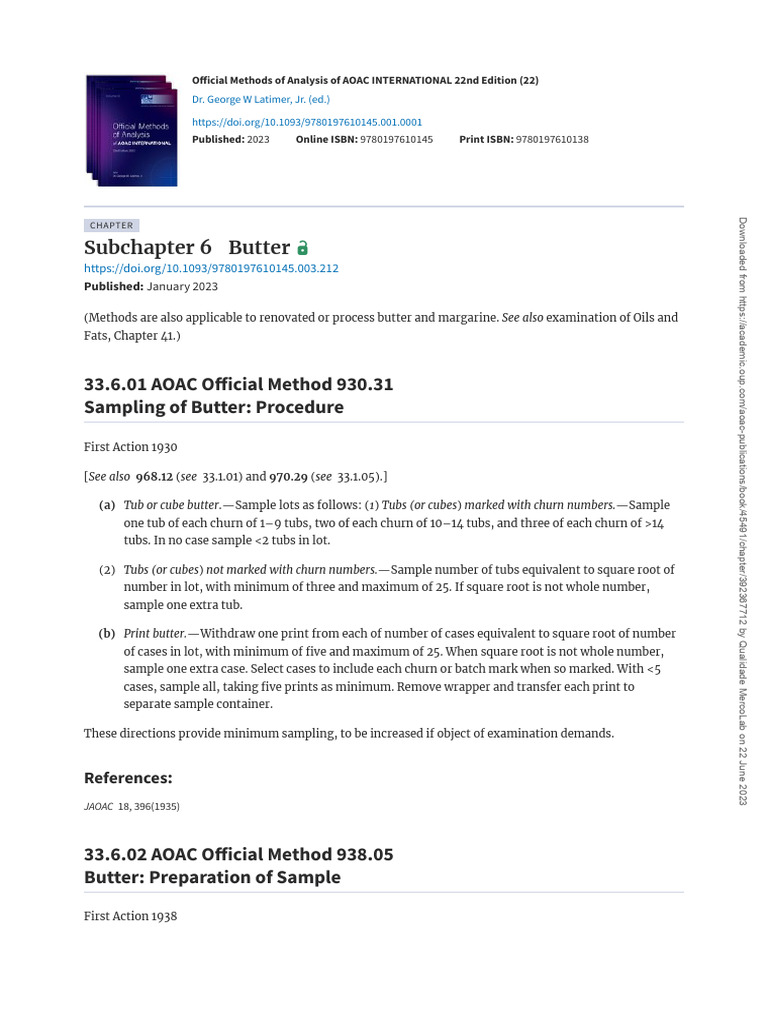 AOAC Official Methods for Butter Analysis | PDF