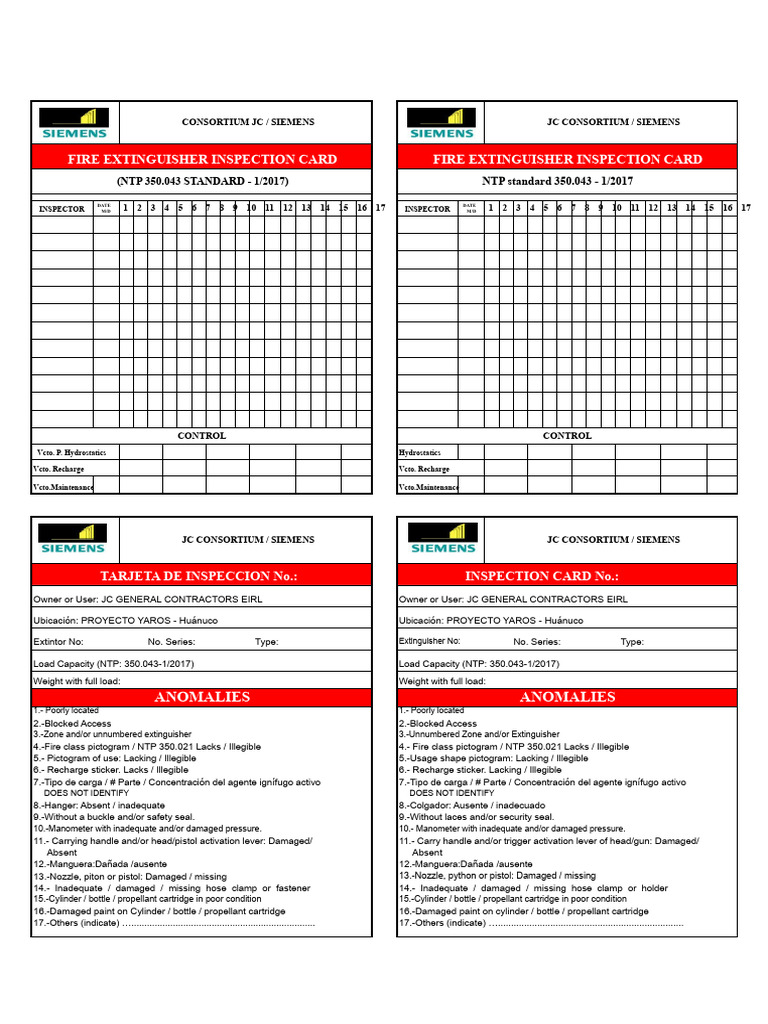 Fire Extinguisher Inspection Card | PDF