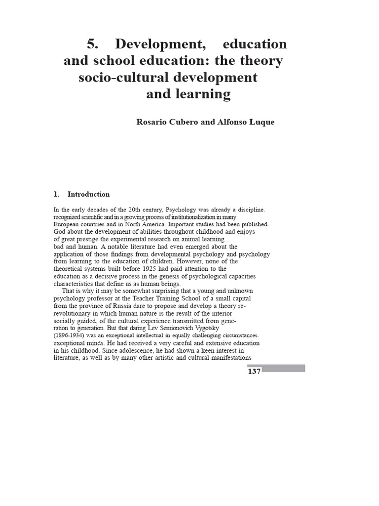 Vygotsky's Sociocultural Theory in Education | PDF | Psychology ...