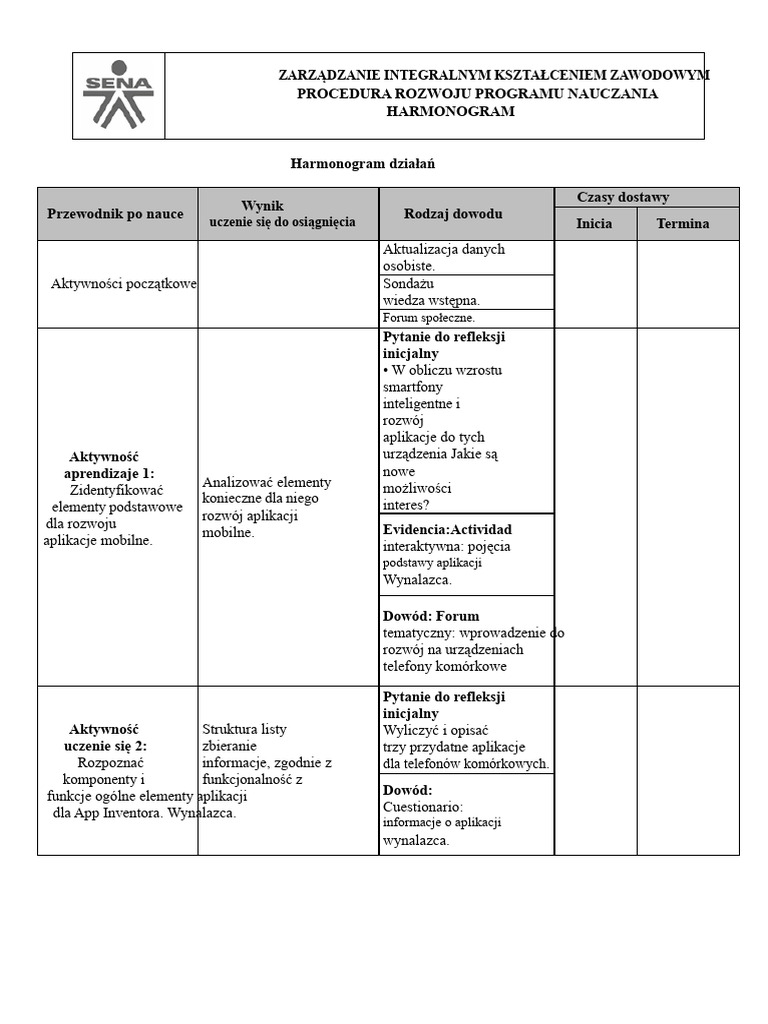 Harmonogram | PDF