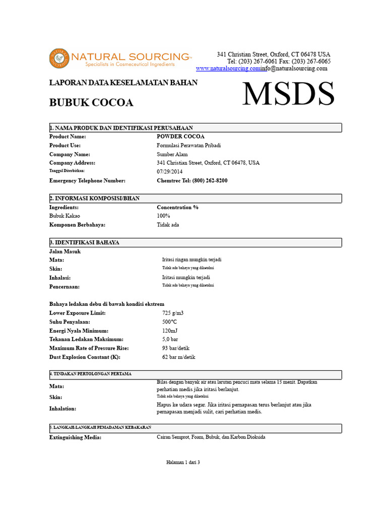 MSDS Powder Kakao PDF | PDF