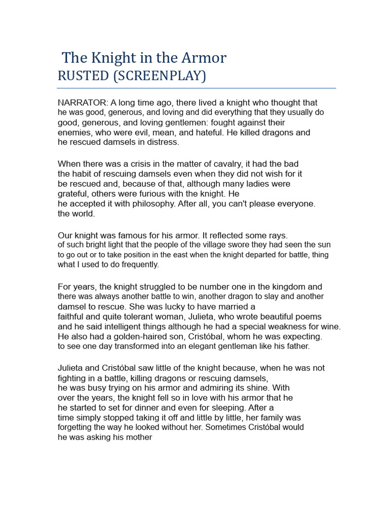 SCRIPT FOR THE PLAY The Knight in Rusty Armor BY CARLOS | PDF