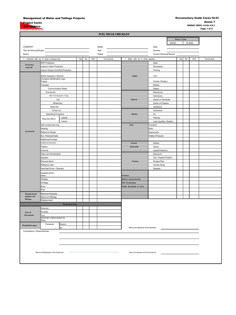 Fuel Truck Safety Inspection Checklist | PDF | Seat Belt | Motor Vehicle