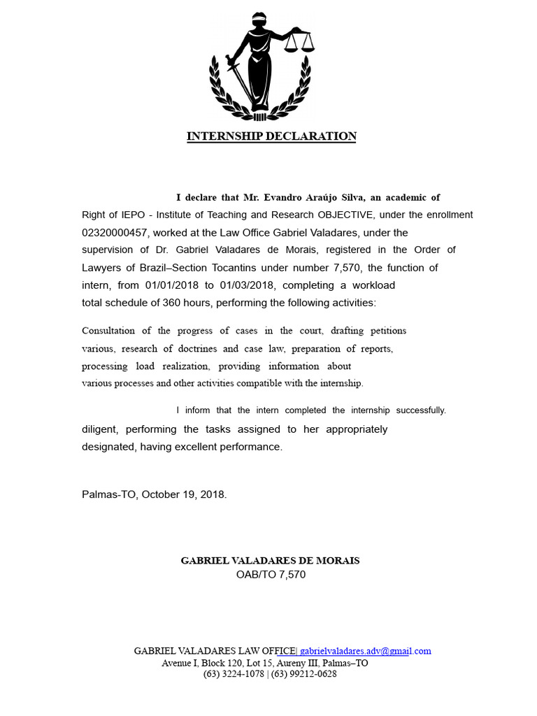 Internship Declaration for Evandro Araújo Silva | PDF
