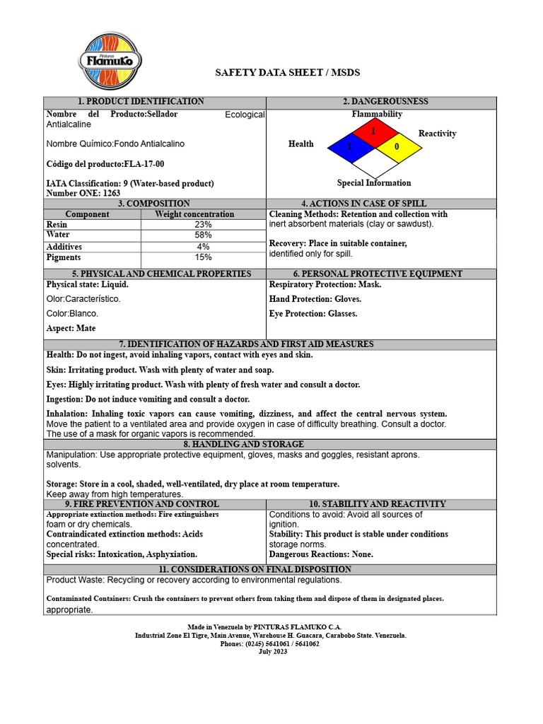 Safety Data Sheet for Antialcaline Sealant | PDF | Personal Protective ...