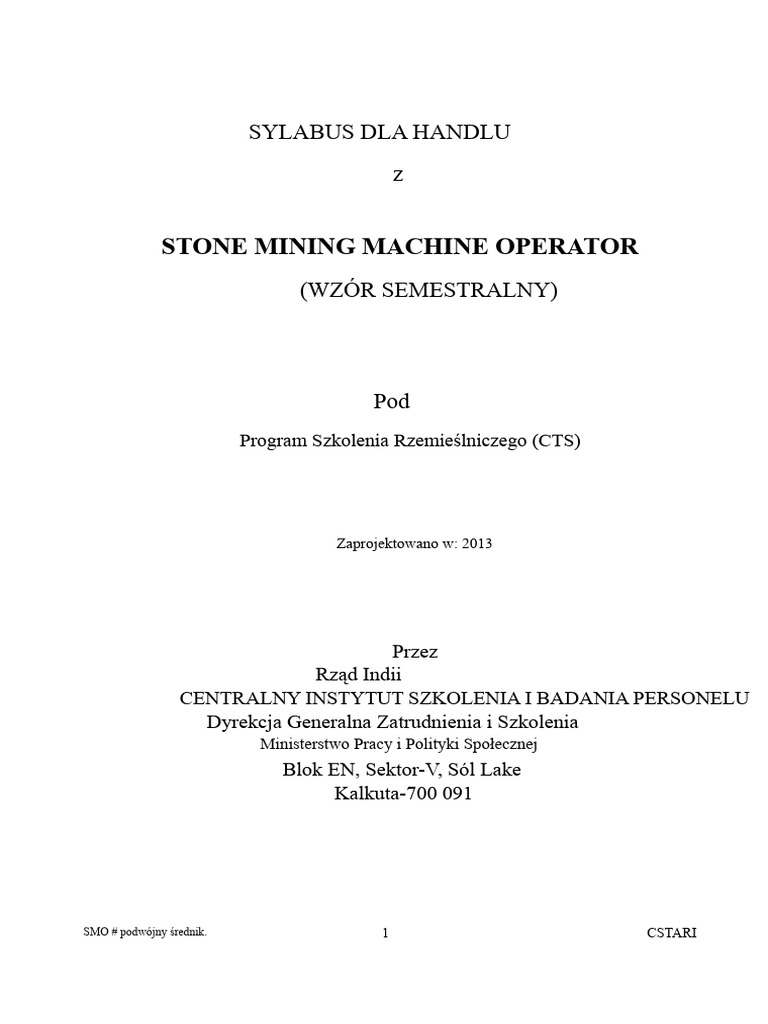 Operator Maszyny Do Wydobycia Kamienia SMO.147152544 | PDF