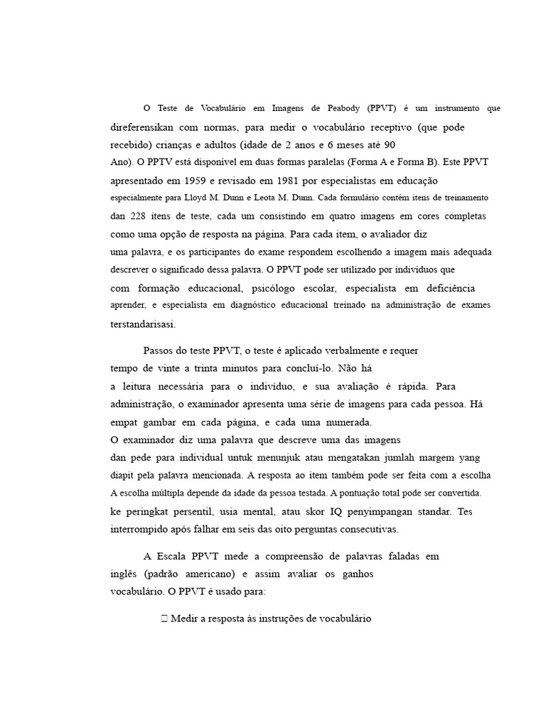 Teste de Vocabulário Peabody: PPVT | PDF | Quociente de inteligência