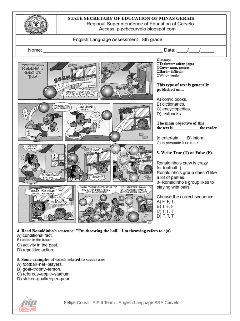 8th Grade English Language Assessment | PDF | English Language ...