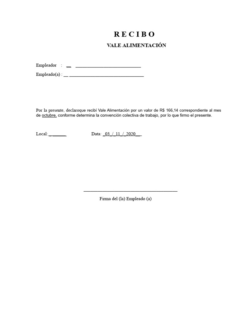 Recibo Vale Alimentación Octubre 2020 | PDF