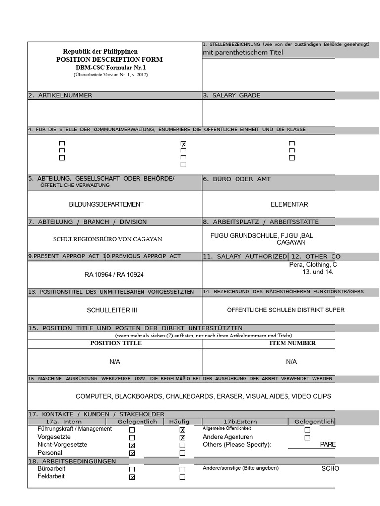 DBM CSC Formular Nr. 1 Positionsbeschreibung Formulare.. | PDF