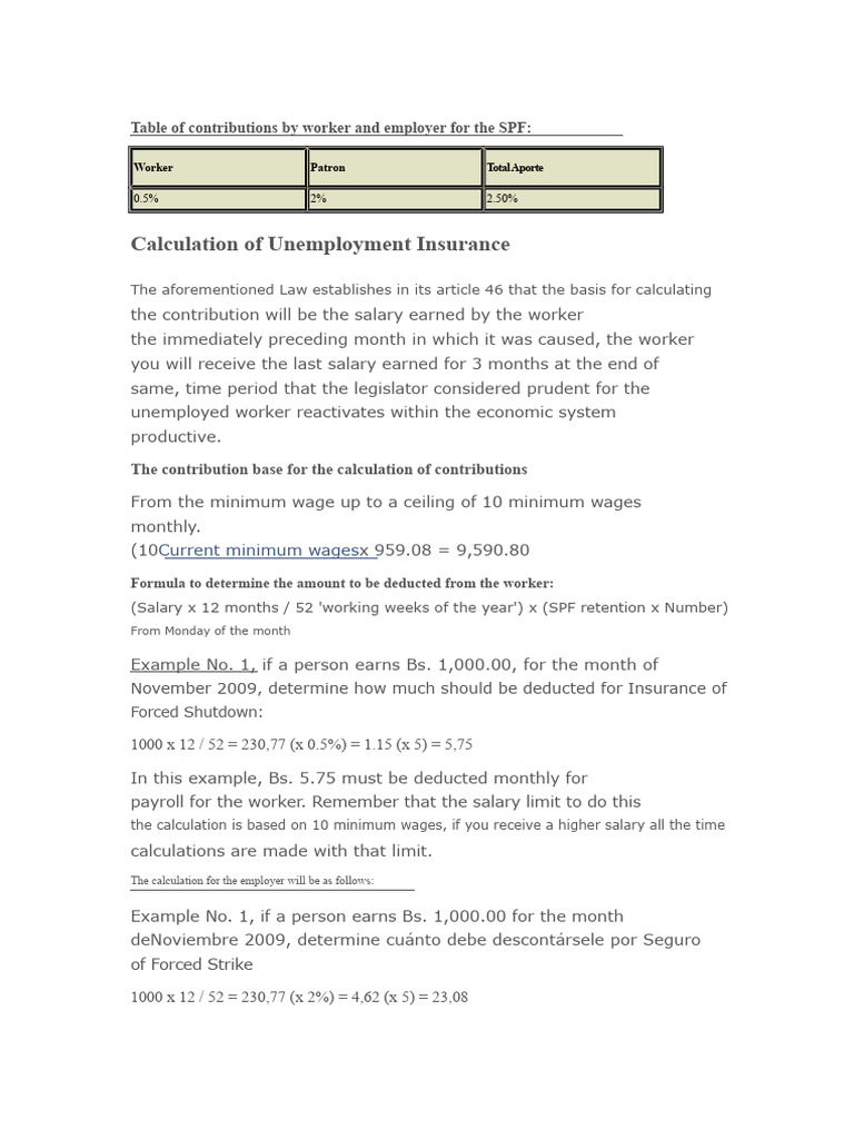 Table of Contributions by Worker and Employer For The SPF | PDF