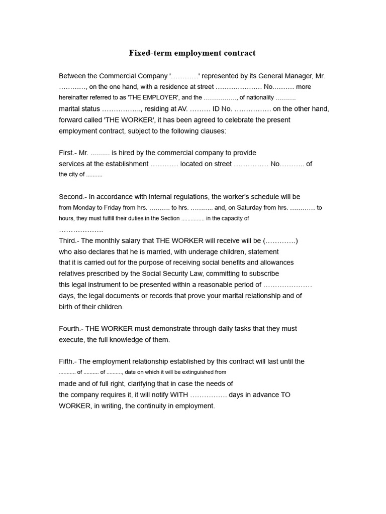 Fixed-Term Employment Contract Template | PDF | Employment | Civil Law ...