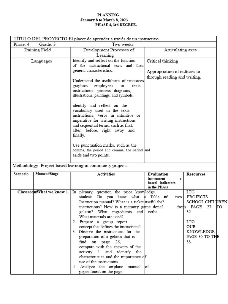 Instruction Manual Project for 3rd Grade | PDF | Foods | Reading ...