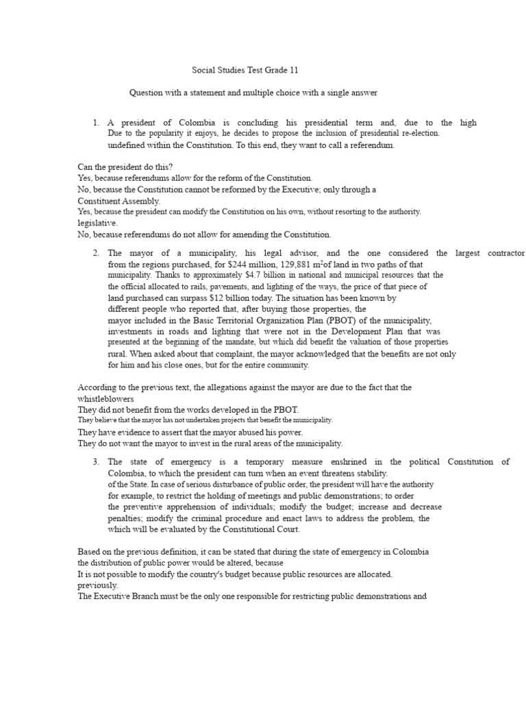 Grade 11 Social Studies Test Questions | PDF | Constitution | Market ...