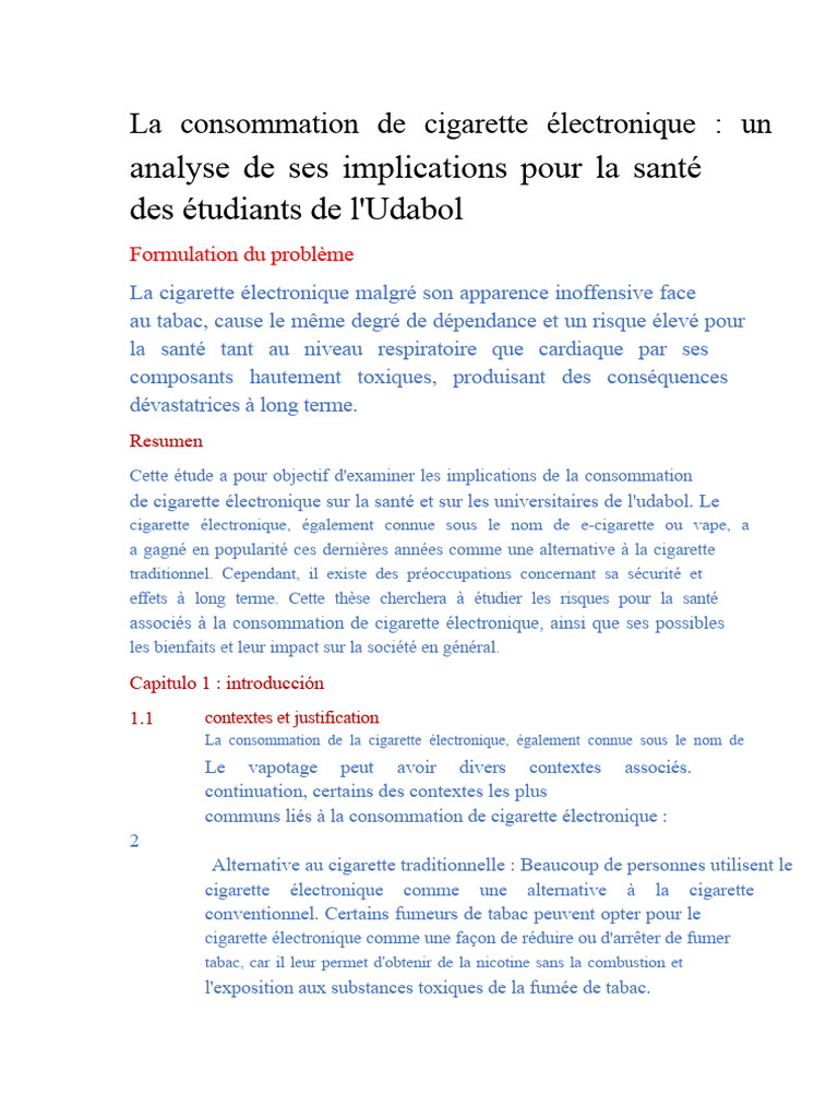Impacts de la cigarette électronique sur la santé des étudiants | PDF ...