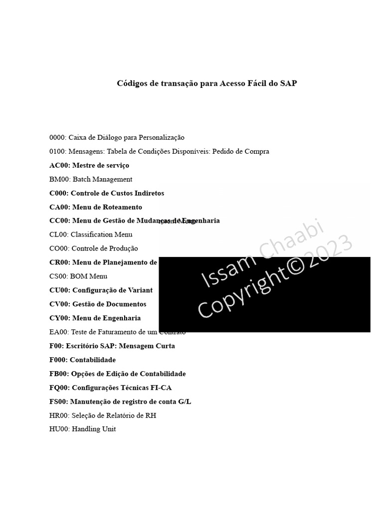 Códigos de Transação SAP Acesso Fácil | PDF | Contabilidade | Business