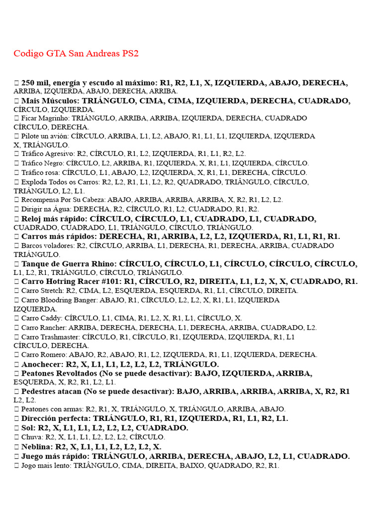 Código GTA San Andreas PS3 | PDF