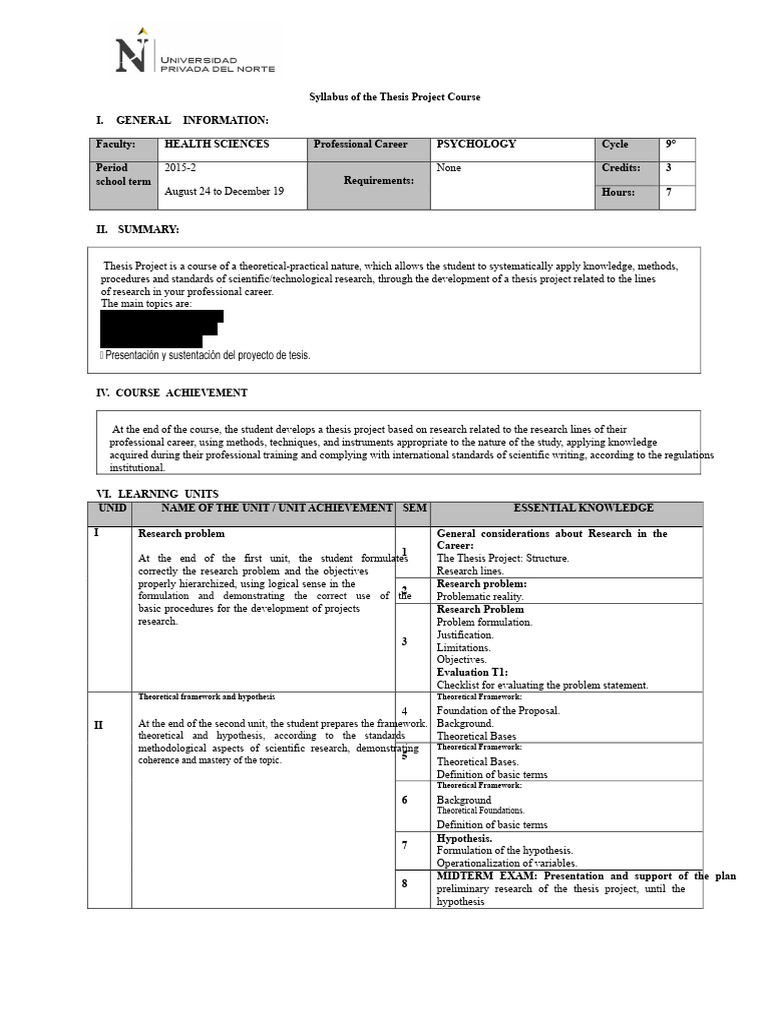 Syllabus of Thesis Project UPN | PDF | Scientific Method | Hypothesis