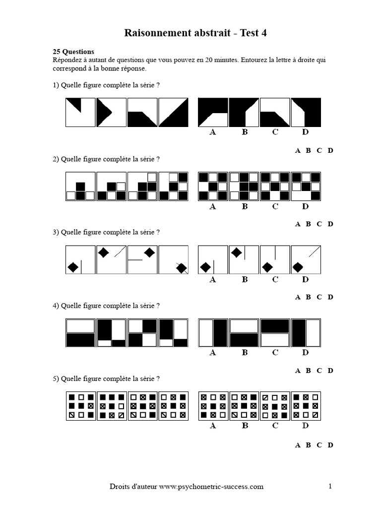 Test de Raisonnement Abstrait - 25 Questions | PDF