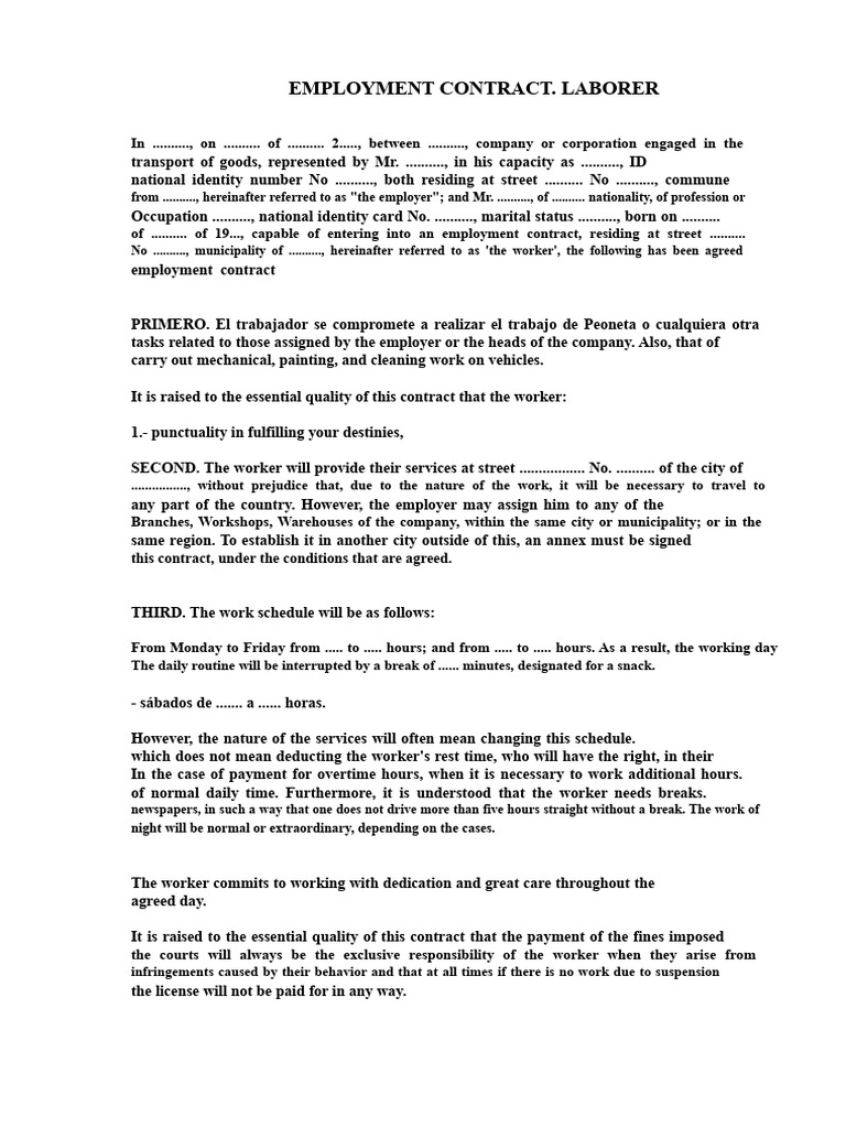 Employment Contract for Laborer Position | PDF | Employment | Business