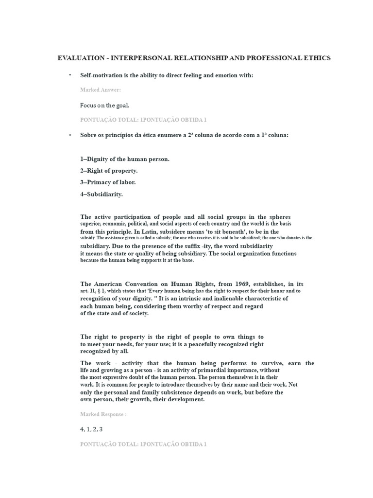 Evaluation of Interpersonal Relationship and Professional Ethics | PDF ...