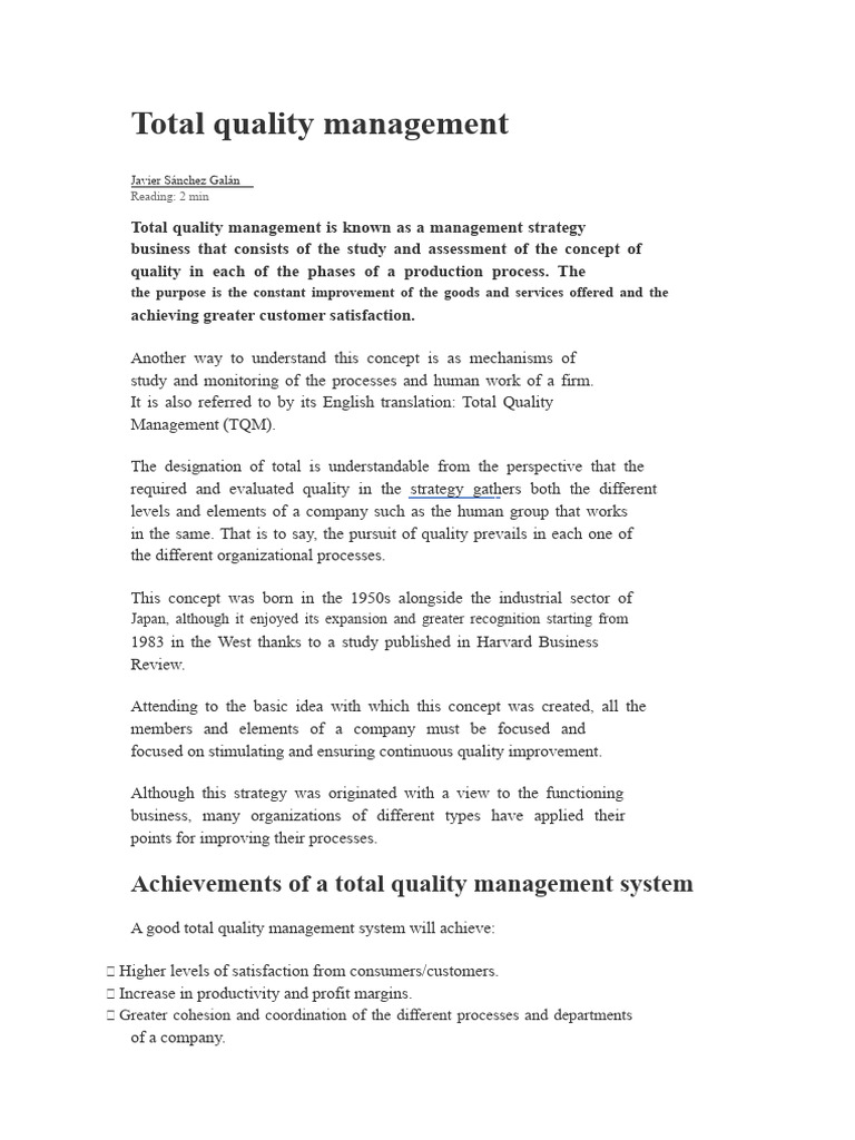 Understanding Total Quality Management | PDF | Quality Management ...