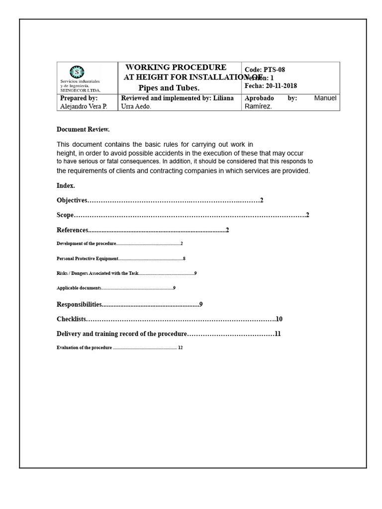 Height Safety Procedures for Pipe Installation | PDF | Stairs ...