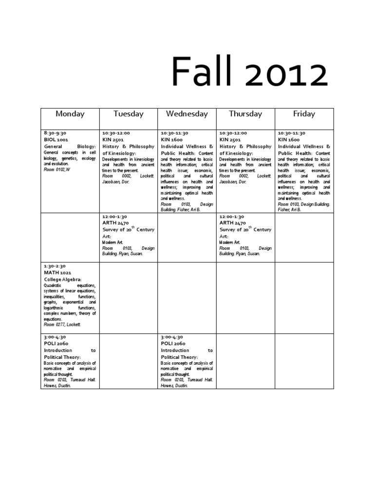 Fall 2012 Course Schedule Overview | PDF