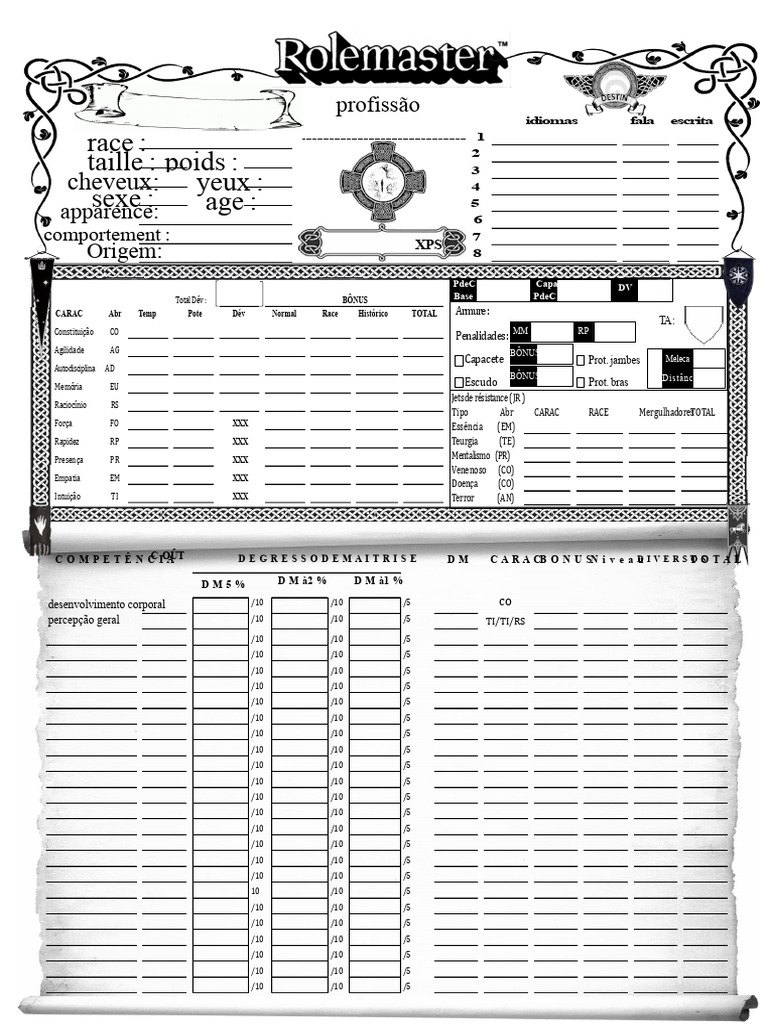 8341 Rolemaster Folha de Personagem | PDF | Materiais de construção ...