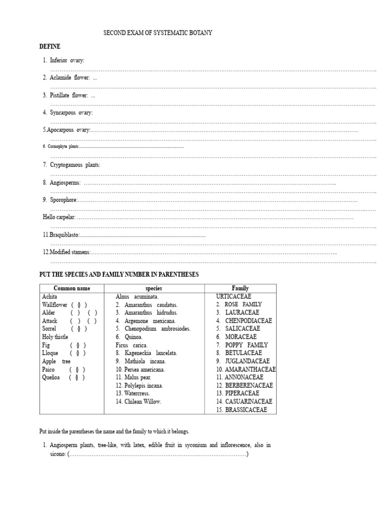 Second Exam of Systematic Botany | PDF | Plants | Botany
